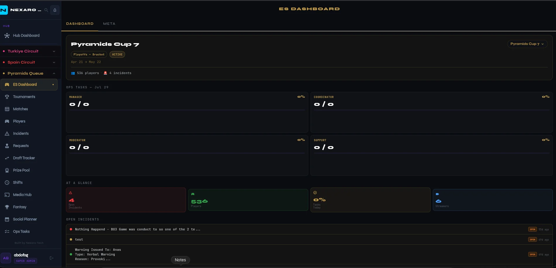 Esports dashboard
